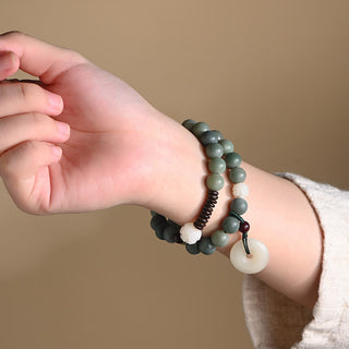 Buddha Gift Cyan Bodhi Seed Lotus Jade Peace Buckle Wisdom Double Wrap Bracelet
