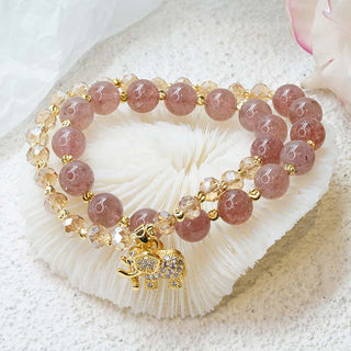 Buddha Gift Rose Quartz Elephant Healing Energy Charm Bracelet