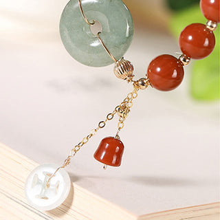 Buddha Gift 14k Gold Filled Jade Red Agate Peace Buckle Copper Coin Gourd Confidence Bracelet