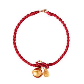 Buddha Gift Handmade Fu Character Charm Luck Happiness Bell Red Rope Bracelet