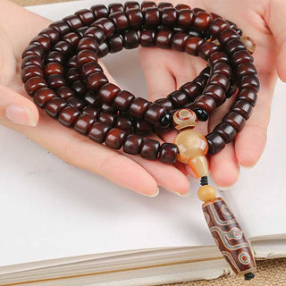 Buddha Gift 108 Mala Beads Three-eyed Dzi Bead Nine-eye Dzi Bead Jade Luck Bracelet
