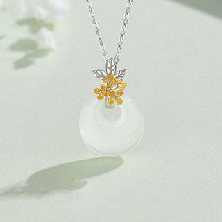 Buddha Gift 925 Sterling Silver Round Chalcedony Twelve Months Flower Harmony Necklace Pendant