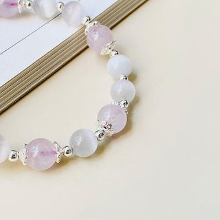 Buddha Gift 925 Sterling Silver Natural Amethyst Cat's Eye Spiritual Awareness Star Bracelet