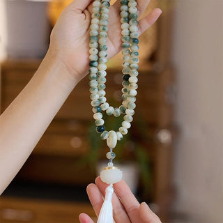 Buddha Gift Natural 108 Mala Beads Bodhi Seed Lotus Engraved Wisdom Tassel Bracelet