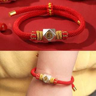 Buddha Gift 999 Sterling Silver Chinese Zodiac Natal Buddha Red Rope Luck Strength Handcrafted Kids Bracelet
