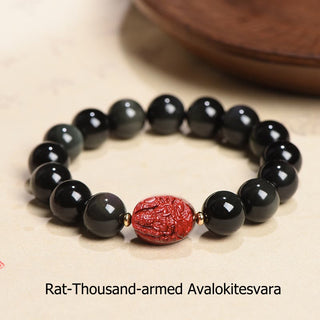 Buddha Gift Chinese Zodiac Natal Buddha Natural Black Obsidian Cinnabar Purification Bracelet