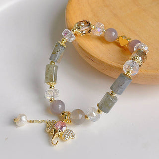 Buddha Gift Amethyst Green Aventurine Strawberry Quartz Positive Elephant Charm Bracelet