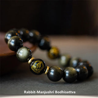 Buddha Gift Chinese Zodiac Natal Buddha Gold Sheen Obsidian Wealth Protection Bracelet