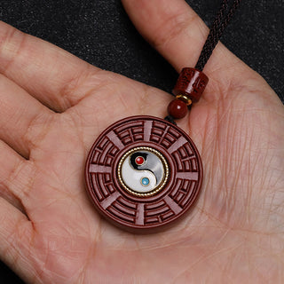 Buddha Gift Natural Cinnabar Bagua Rotatable Yin Yang Keep Away Evil Spirits Necklace Pendant