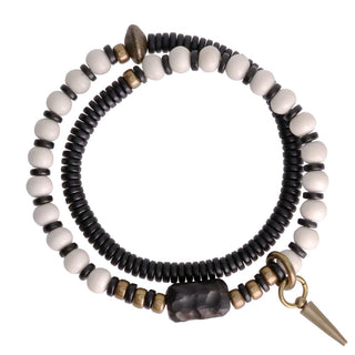 Buddha Gift Bone Beads Ebony Wood Copper Strength Couple Bracelet