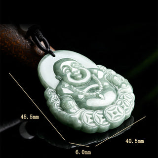 Buddha Gift Laughing Buddha Natural Jade Copper Coin Abundance Necklace Pendant