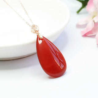 Buddha Gift 925 Sterling Silver Waterdrop Red Agate Confidence Necklace Pendant