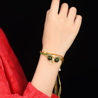 Buddha Gift Tibetan Handmade Rope Liuli Glass Bead Braided Multilayered Healing Bracelet