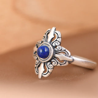 Buddha Gift Tibet 925 Sterling Silver Natural Lazurite Positive Adjustable Ring
