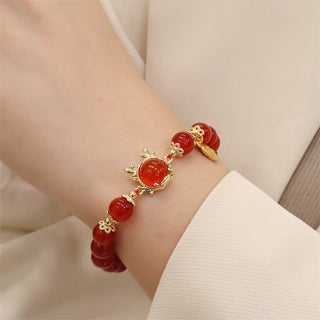 Buddha Gift Year of the Dragon Red Agate Jade Peace Buckle Fu Character Success Bracelet