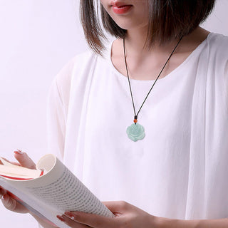 Buddha Gift Lotus Pattern Jade Abundance Prosperity Necklace String Pendant