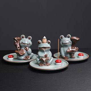 Buddha Gift Meditation Frog Ceramic Lotus Healing Incense Burner