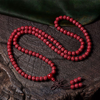 Buddha Gift 108 Mala Beads Cinnabar Om Mani Padme Hum Pattern Engraved Blessing Bracelet