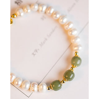 Buddha Gift 14K Gold Plated Natural Pearl Hetian Cyan Jade White Jade Sincerity Bead Chain Bracelet