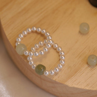 Buddha Gift Round Jade Pearl Beads Luck Ring