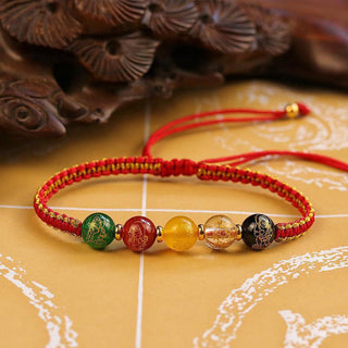 Buddha Gift Five Directions Gods of Wealth Agate Handmade Protection String Braid Bracelet