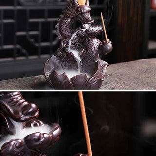 Buddha Gift Dragon Lotus Pattern Strength Protection Ceramic Incense Burner Decoration