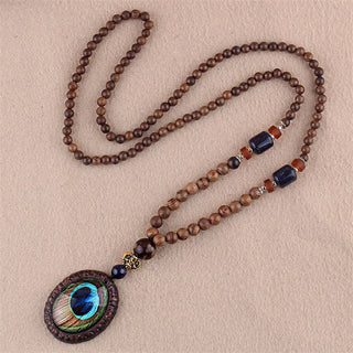 Buddha Gift Tibetan Wenge Wood Bodhi Seed Agate Elephant Protection Necklace Pendant