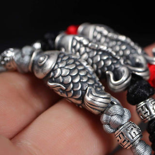 Buddha Gift Silver Luck Koi Fish Braided String Bracelet