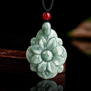 Buddha Gift Natural Jade Kalanchoe blossfeldiana Flower Pattern Luck Necklace Pendant