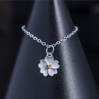 Buddha Gift 925 Sterling Silver Cherry Blossom Flower Blessing Necklace Pendant