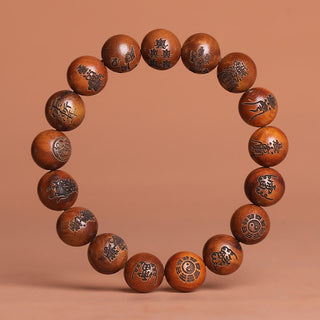 Buddha Gift Lightning Struck Jujube Wood Yin Yang Bagua Taoist Taboo Scripture Symbol Engraved Luck Bracelet