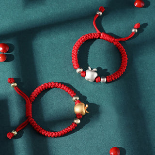 Buddha Gift 999 Sterling Silver Apple Red Multicolored Rope Luck Protection Handcrafted Kids Bracelet