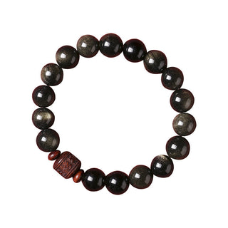 Buddha Gift Natural Gold Sheen Obsidian Rainbow Obsidian Om Mani Padme Hum Fu Character Healing Bracelet