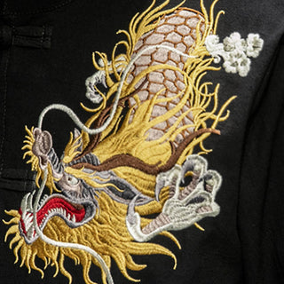 Buddha Gift Frog-Button Chinese Dragon Auspicious Cloud Embroidery Half Sleeve Shirt Cotton Linen Men Clothing