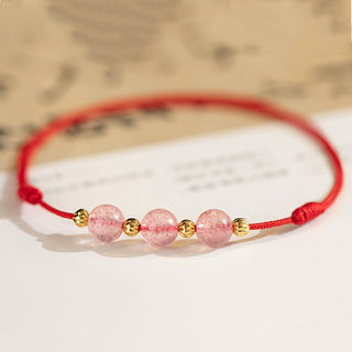 Buddha Gift Strawberry Crystal Beads Luck Red String Anklet