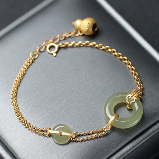 Buddha Gift Round Jade Peace Buckle Gourd Fu Character Auspicious Prosperity Chain Bracelet