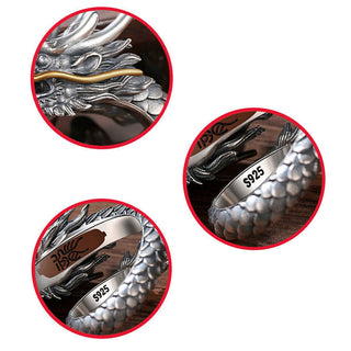 Buddha Gift 925 Sterling Silver Vintage Dragon Design Protection Strength Adjustable Ring