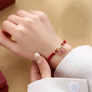 Buddha Gift Strawberry Quartz Crystal Endless Knot Love Healing Red String Weave Bracelet
