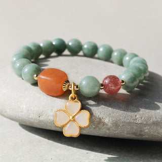 Buddha Gift Jade Four Leaf Clover Charm Prosperity Bracelet