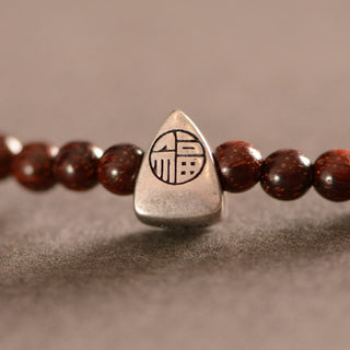Buddha Gift 925 Sterling Silver Indian Small Leaf Red Sandalwood Fu Character Protection Triple Wrap Bracelet