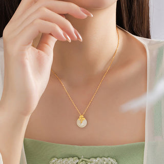 Buddha Gift 925 Sterling Silver Hetian Jade Ginkgo Leaves Prosperity Necklace Pendant