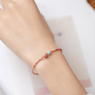 Buddha Gift 14K Gold Plated Natural Rhodonite Loving Energy Chain Bracelet