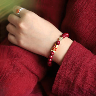 Buddha Gift Natural Cinnabar Lucky Koi Fish Hetian Jade Bead Blessing Bracelet