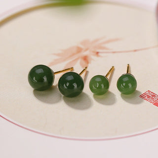 Buddha Gift 925 Sterling Silver Round Cyan Jade Healing Calm Stud Earrings