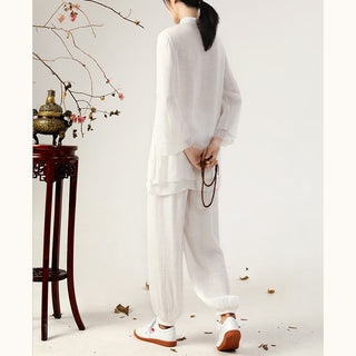 Buddha Gift 2Pcs Long Sleeve Frog-Button Meditation Prayer Zen Practice Tai Chi Uniform Clothing Women's Set