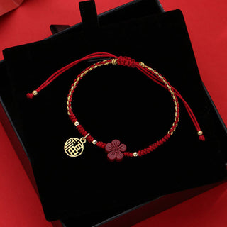 Buddha Gift Cinnabar Flower Fu Character Blessing Braided String Bracelet