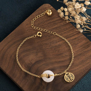 Buddha Gift White Jade Double Happiness Fortune Bracelet