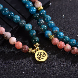 Buddha Gift Lazurite Picasso Jasper Amazonite Rhodonite Apatite Positive Lotus Prayer Bead Bracelet