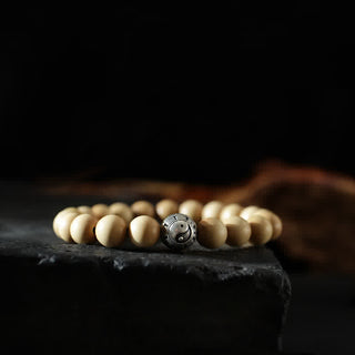 Buddha Gift Tibet Peach Wood Lotus Cinnabar Bagua Yin Yang Luck Wealth Bracelet