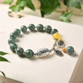 Buddha Gift 925 Sterling Silver Cyan Jade Amber Success Bracelet